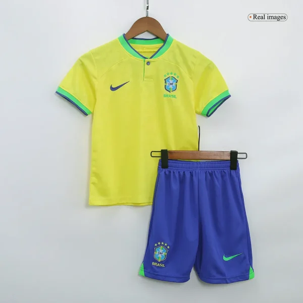 Brazil Kids Soccer Jersey Home Kit(Jersey+Shorts) World Cup 2022 - Image 3